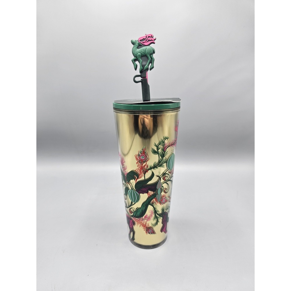 Starbucks 2024 Christmas Reindeer Gold Green (Peacock Collection) Tumbler‎ NWT